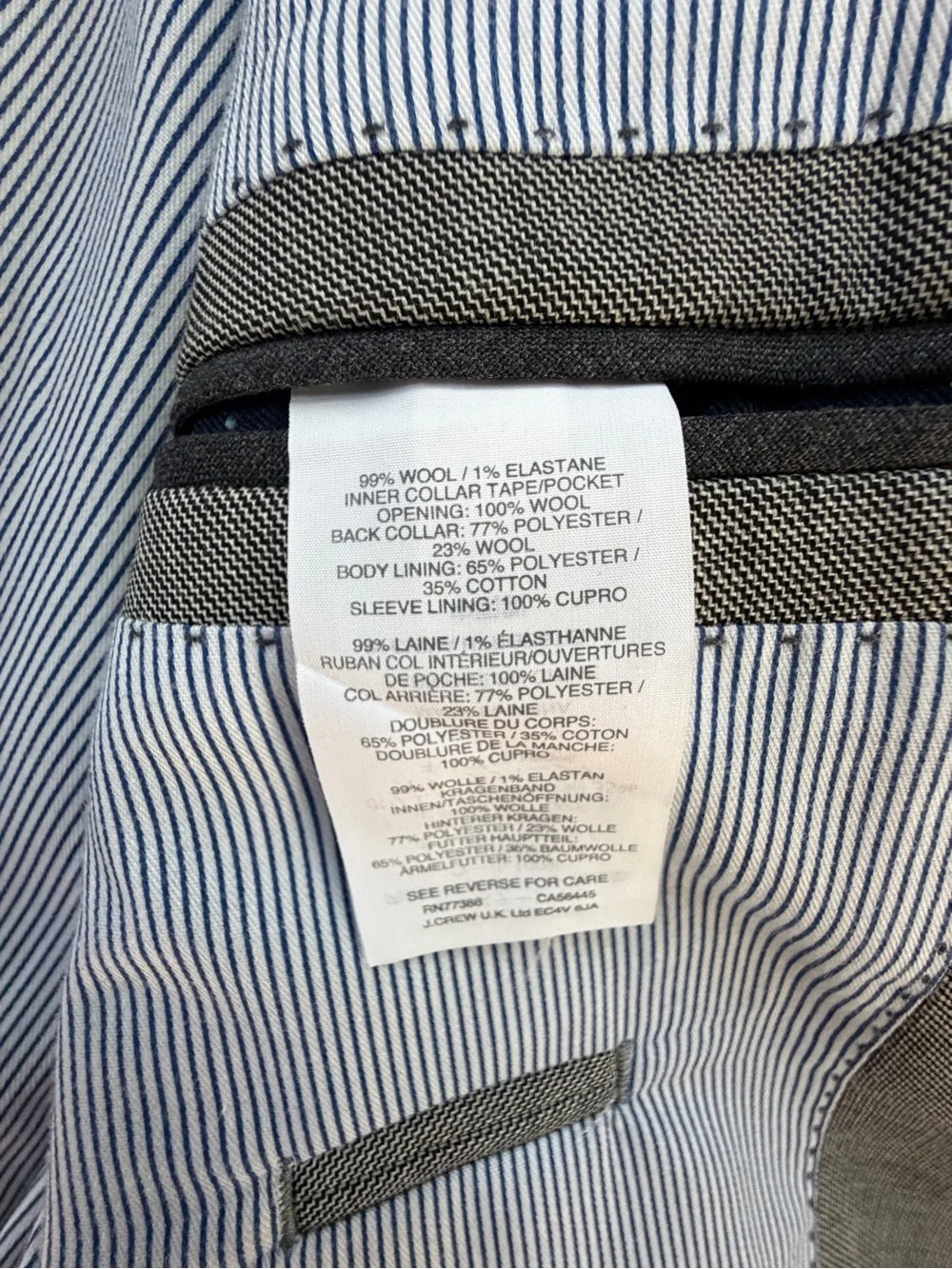 J. Crew Ludlow Slim Suit 36R w 30x30 Pants Italian Stretch Mineral Grey Wool